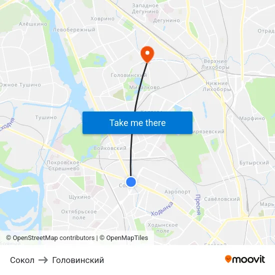 Сокол to Головинский map