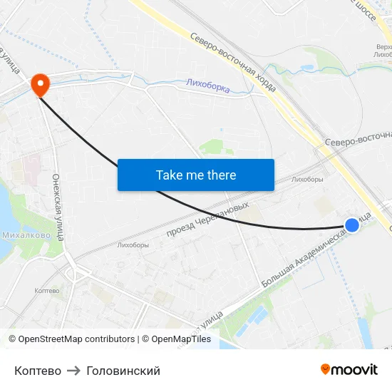 Коптево to Головинский map
