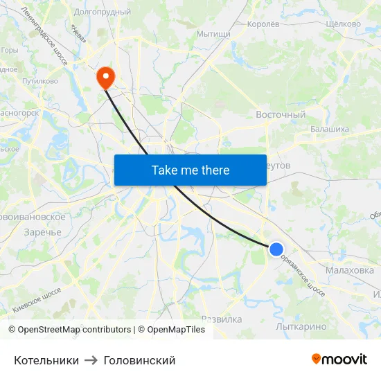 Котельники to Головинский map