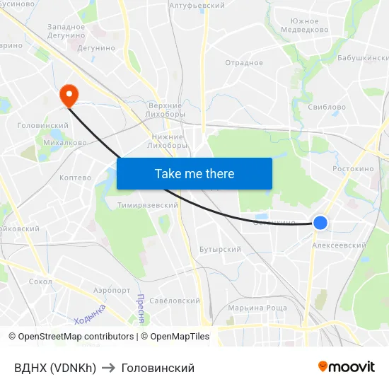 ВДНХ (VDNKh) to Головинский map