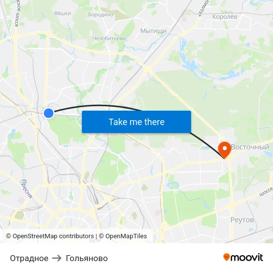 Отрадное to Гольяново map