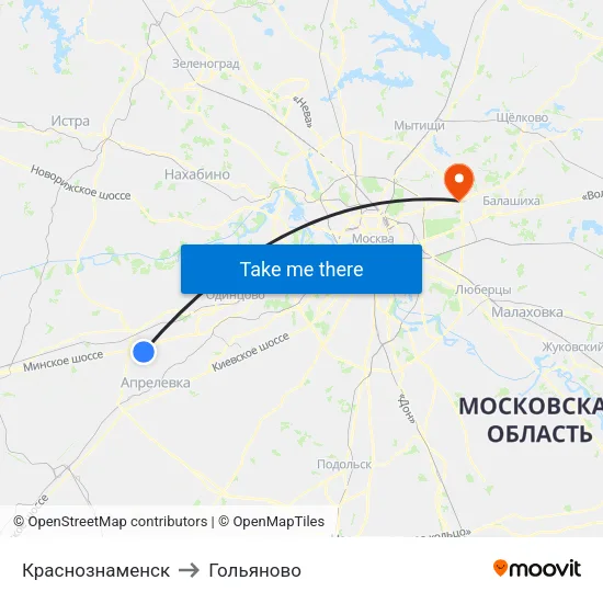 Краснознаменск to Гольяново map