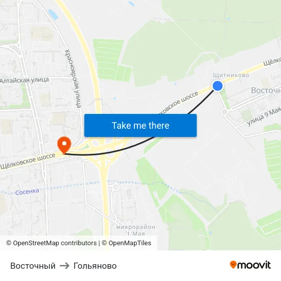 Восточный to Гольяново map