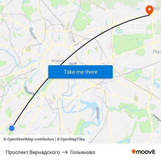 Проспект Вернадского to Гольяново map