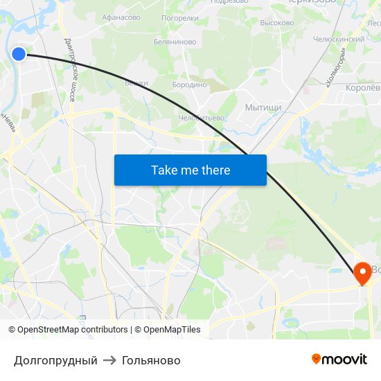 Долгопрудный to Гольяново map