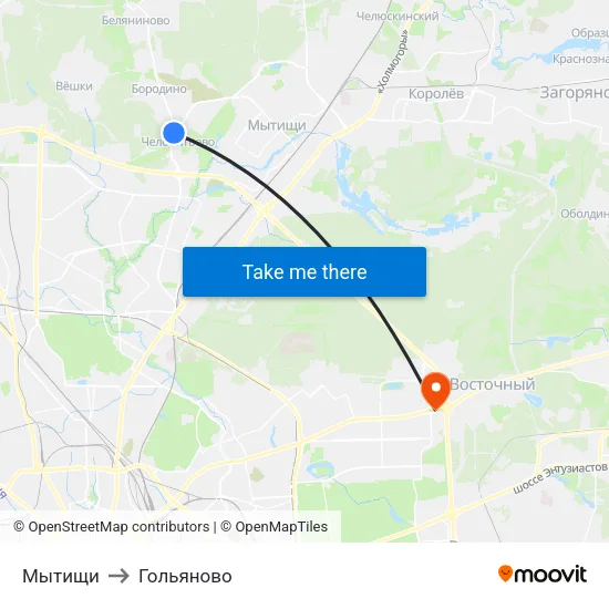 Мытищи to Гольяново map