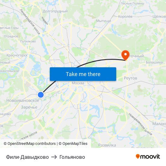Фили-Давыдково to Гольяново map