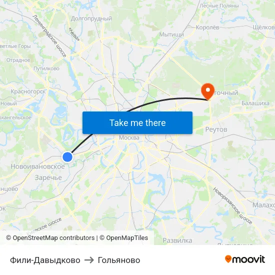 Фили-Давыдково to Гольяново map