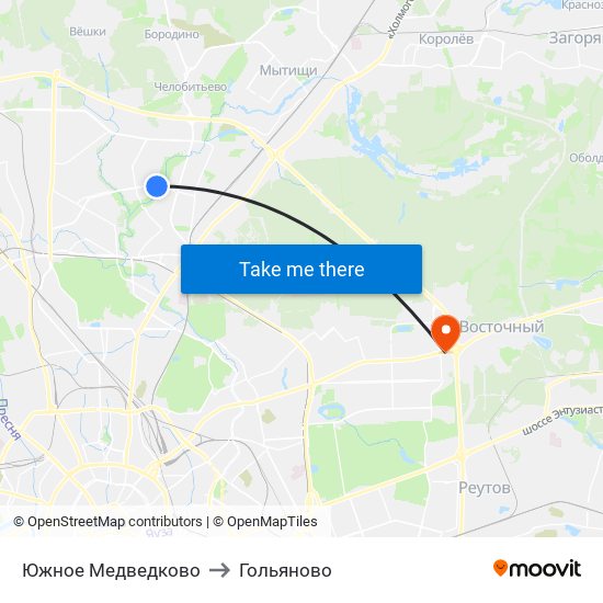 Южное Медведково to Гольяново map