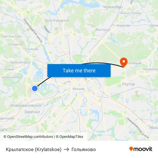 Крылатское (Krylatskoe) to Гольяново map