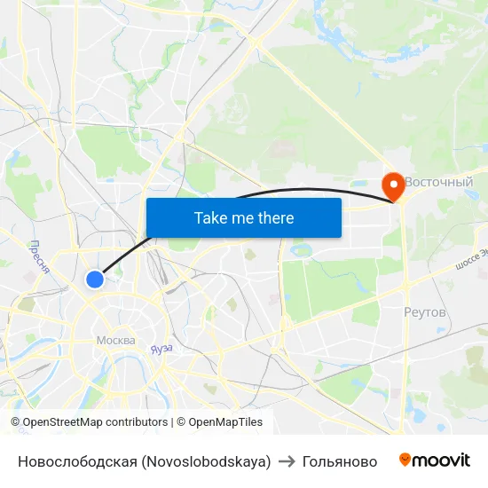 Новослободская (Novoslobodskaya) to Гольяново map
