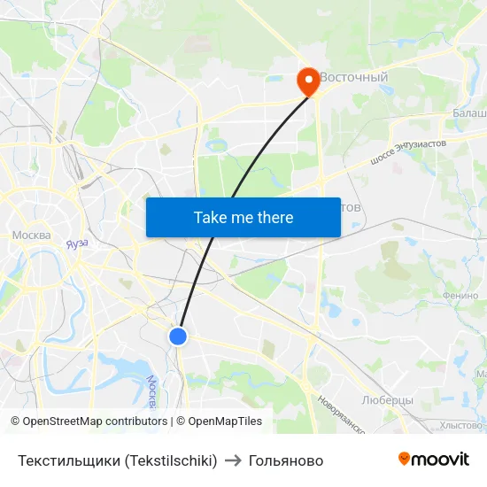 Текстильщики (Tekstilschiki) to Гольяново map