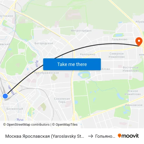 Москва Ярославская (Yaroslavsky Station) to Гольяново map