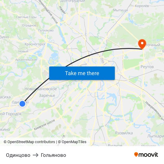 Одинцово to Гольяново map