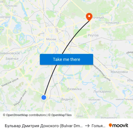 Бульвар Дмитрия Донского (Bulvar Dmitriya Donskogo) to Гольяново map