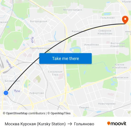 Москва Курская (Kursky Station) to Гольяново map