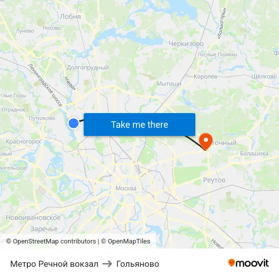 Метро Речной вокзал to Гольяново map