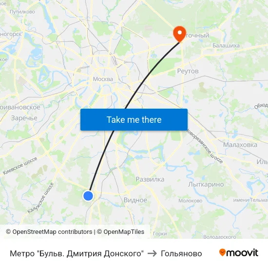 Метро "Бульв. Дмитрия Донского" to Гольяново map