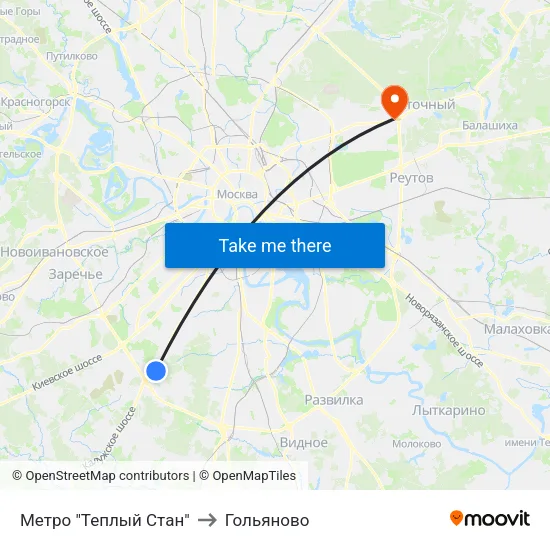 Метро "Теплый Стан" to Гольяново map
