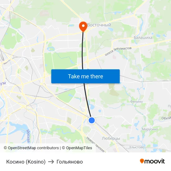 Косино (Kosino) to Гольяново map
