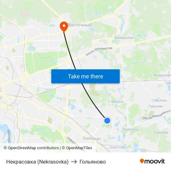 Некрасовка (Nekrasovka) to Гольяново map