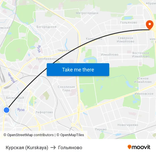 Курская (Kurskaya) to Гольяново map