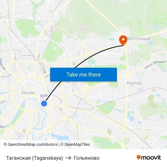 Таганская (Taganskaya) to Гольяново map