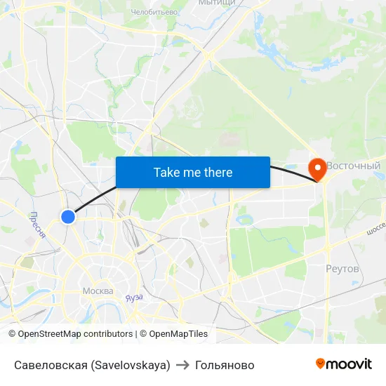 Савеловская (Savelovskaya) to Гольяново map