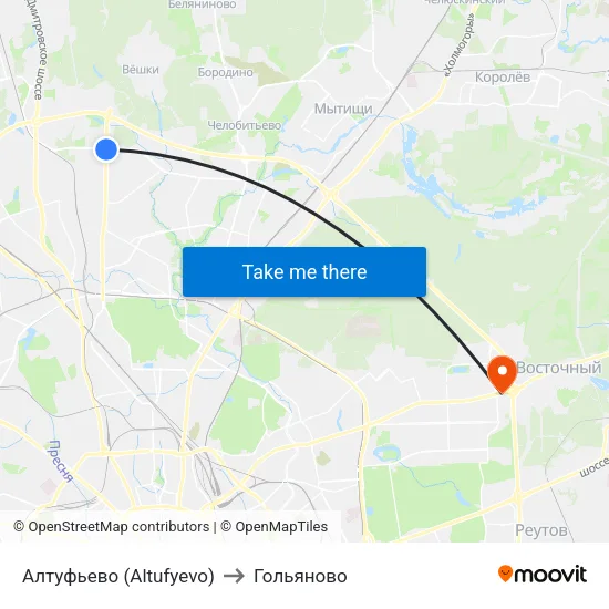 Алтуфьево (Altufyevo) to Гольяново map