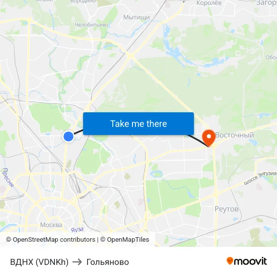 ВДНХ (VDNKh) to Гольяново map