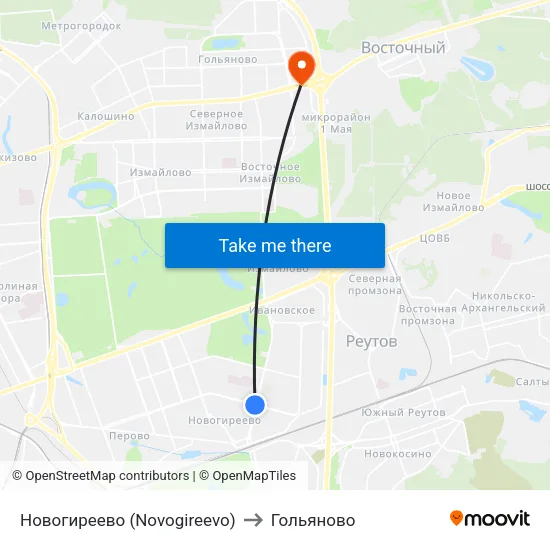 Новогиреево (Novogireevo) to Гольяново map