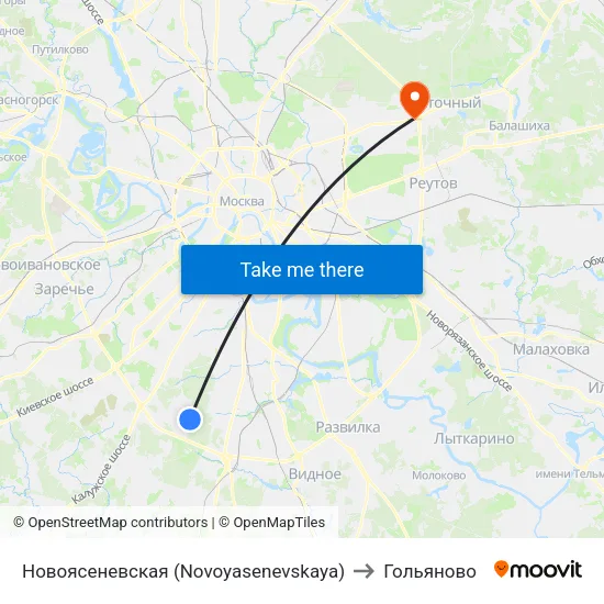 Новоясеневская (Novoyasenevskaya) to Гольяново map