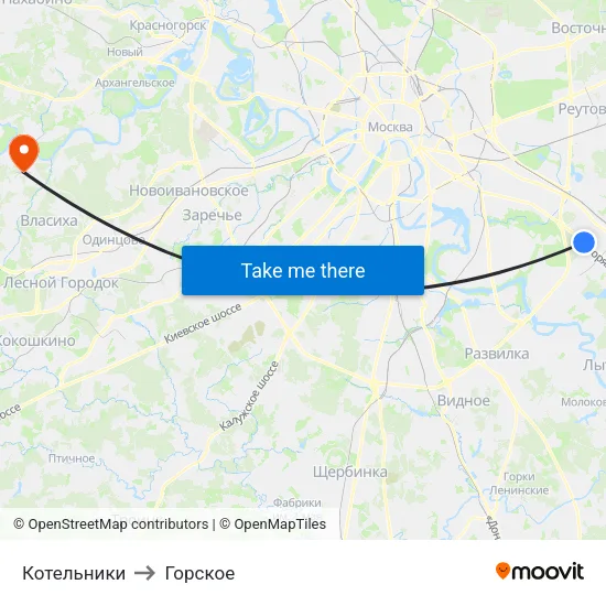 Котельники to Горское map