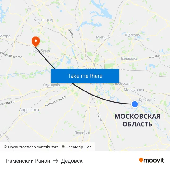 Раменский Район to Дедовск map