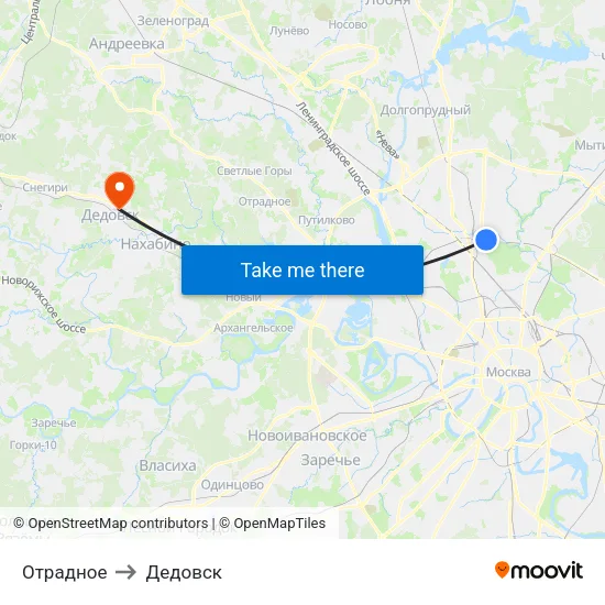 Отрадное to Дедовск map