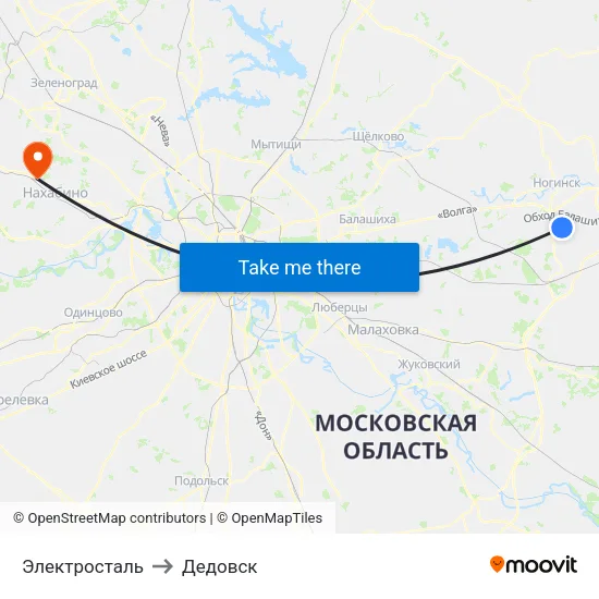 Электросталь to Дедовск map