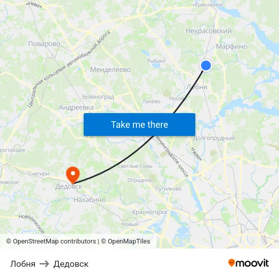 Лобня to Дедовск map