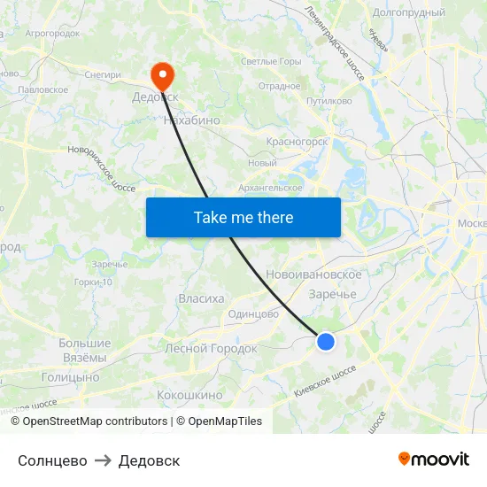 Солнцево to Дедовск map