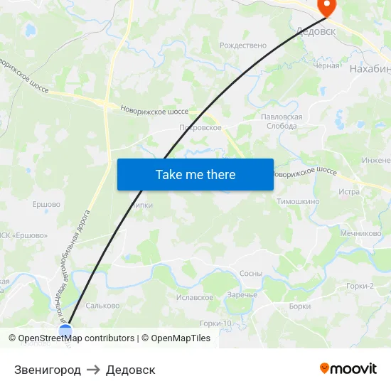 Звенигород to Дедовск map