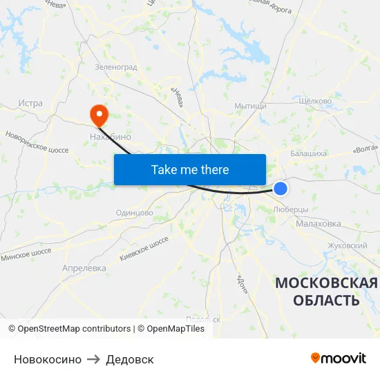 Новокосино to Дедовск map