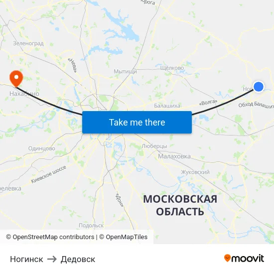Ногинск to Дедовск map