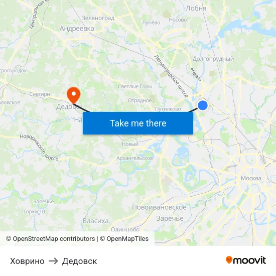 Ховрино to Дедовск map