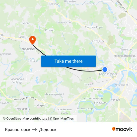 Красногорск to Дедовск map