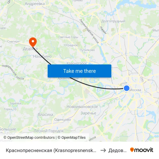 Краснопресненская (Krasnopresnenskaya) to Дедовск map
