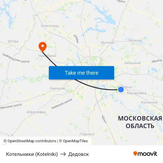 Котельники (Kotelniki) to Дедовск map