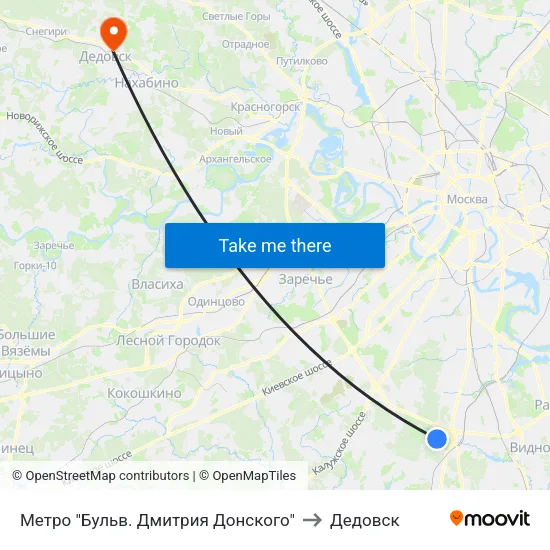 Метро "Бульв. Дмитрия Донского" to Дедовск map