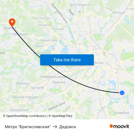 Метро "Братиславская" to Дедовск map