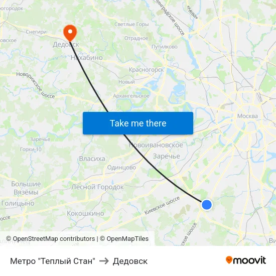 Метро "Теплый Стан" to Дедовск map