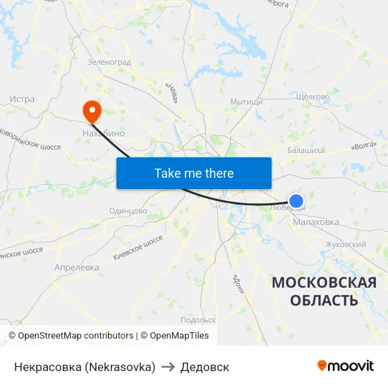Некрасовка (Nekrasovka) to Дедовск map