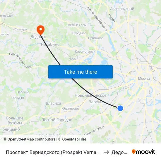Проспект Вернадского (Prospekt Vernadskogo) to Дедовск map